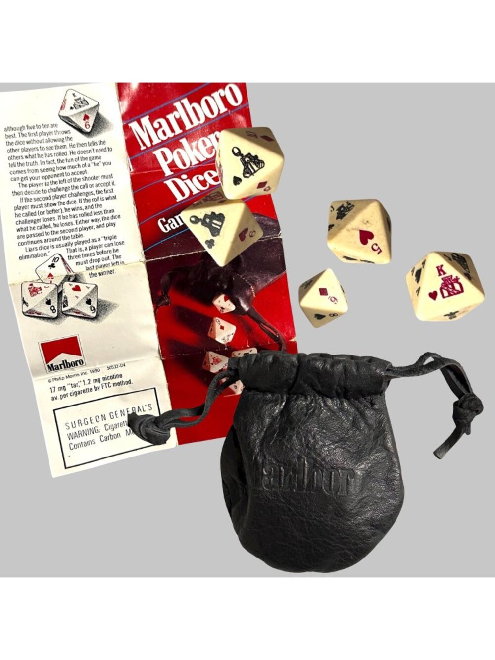 Marlboro Poker Dice With Black Leather Pouch & Instructions Vintage Game Set
